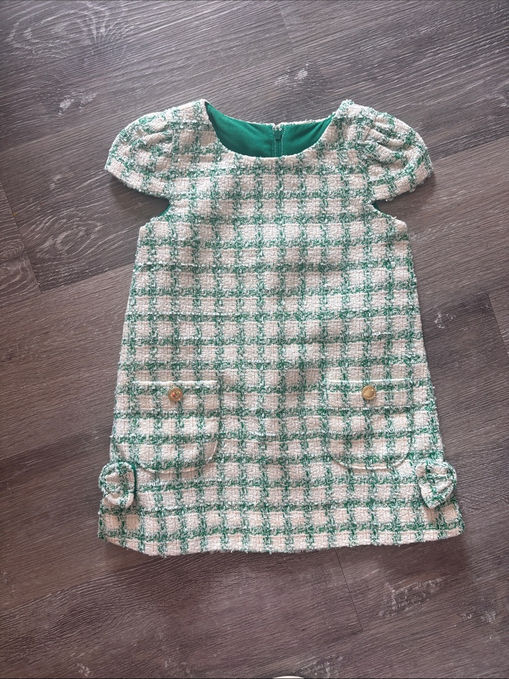 Lilly Pulitzer Toddler Green & Cream Check Tweed Dress
